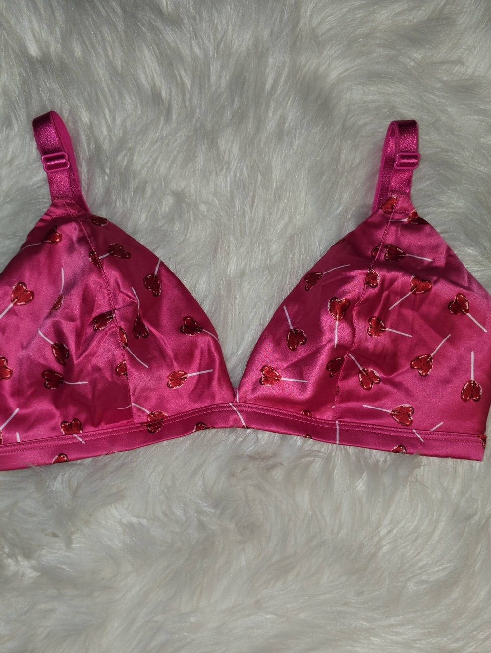 Victoria's Secret Tease Hot Pink Satin Bralette/Red Heart Lollipop  SIZE S-DD